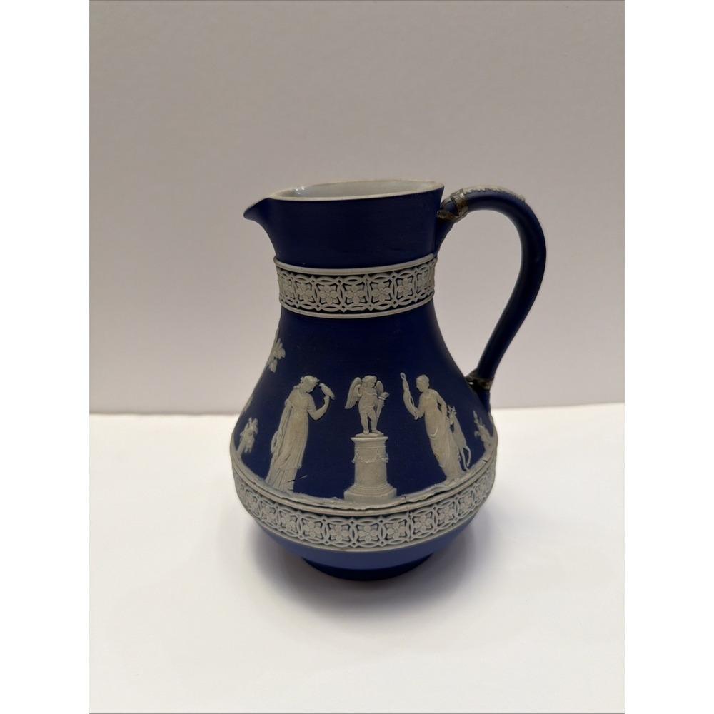 Antique Wedgwood Blue Jasperware‎ Etruscan 7" Jug Pitcher Crack